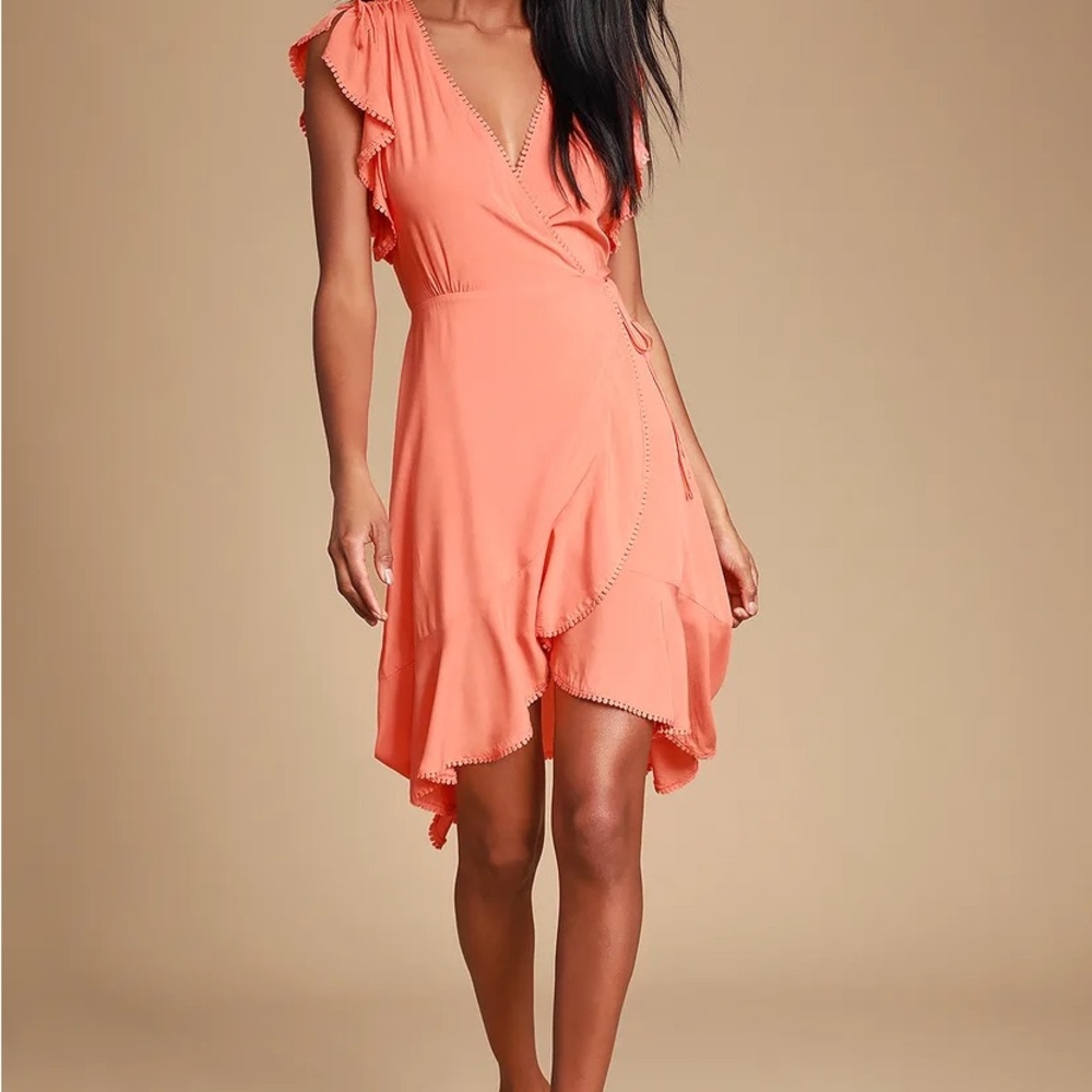 *NWT* Lulus Adeleine Peach Wrap Midi Dress - Picture 2 of 11